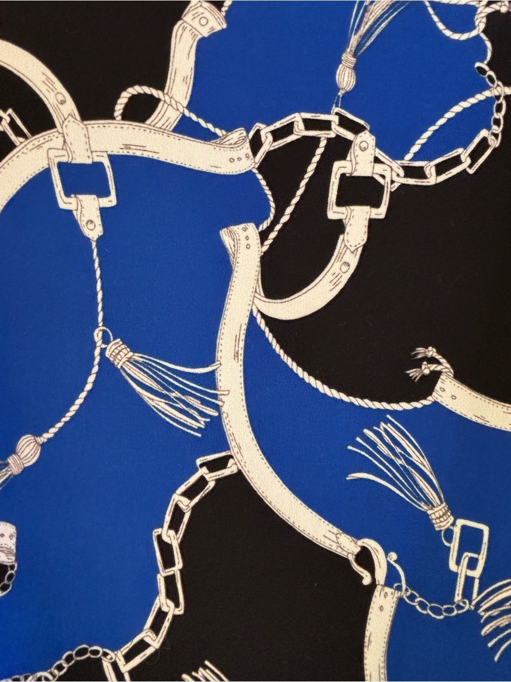 Lauren Ralph Lauren Dress Black Blue White Chain-Print Wrap Midi tie belt sz 16 - Picture 7 of 9